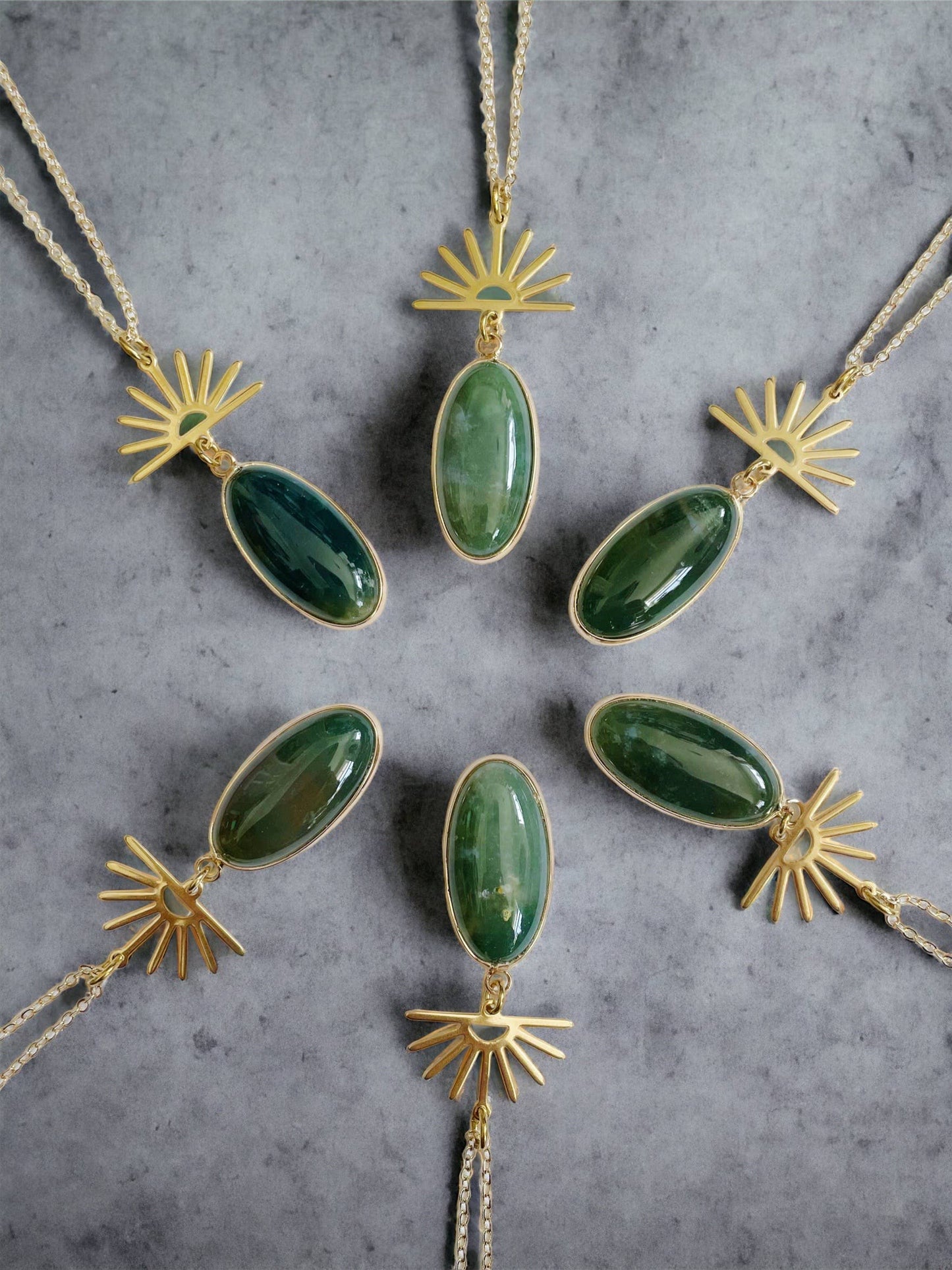 GeoMetricGem - Harlow Necklace ~ Gold Plated Chain & Green Indian Agate