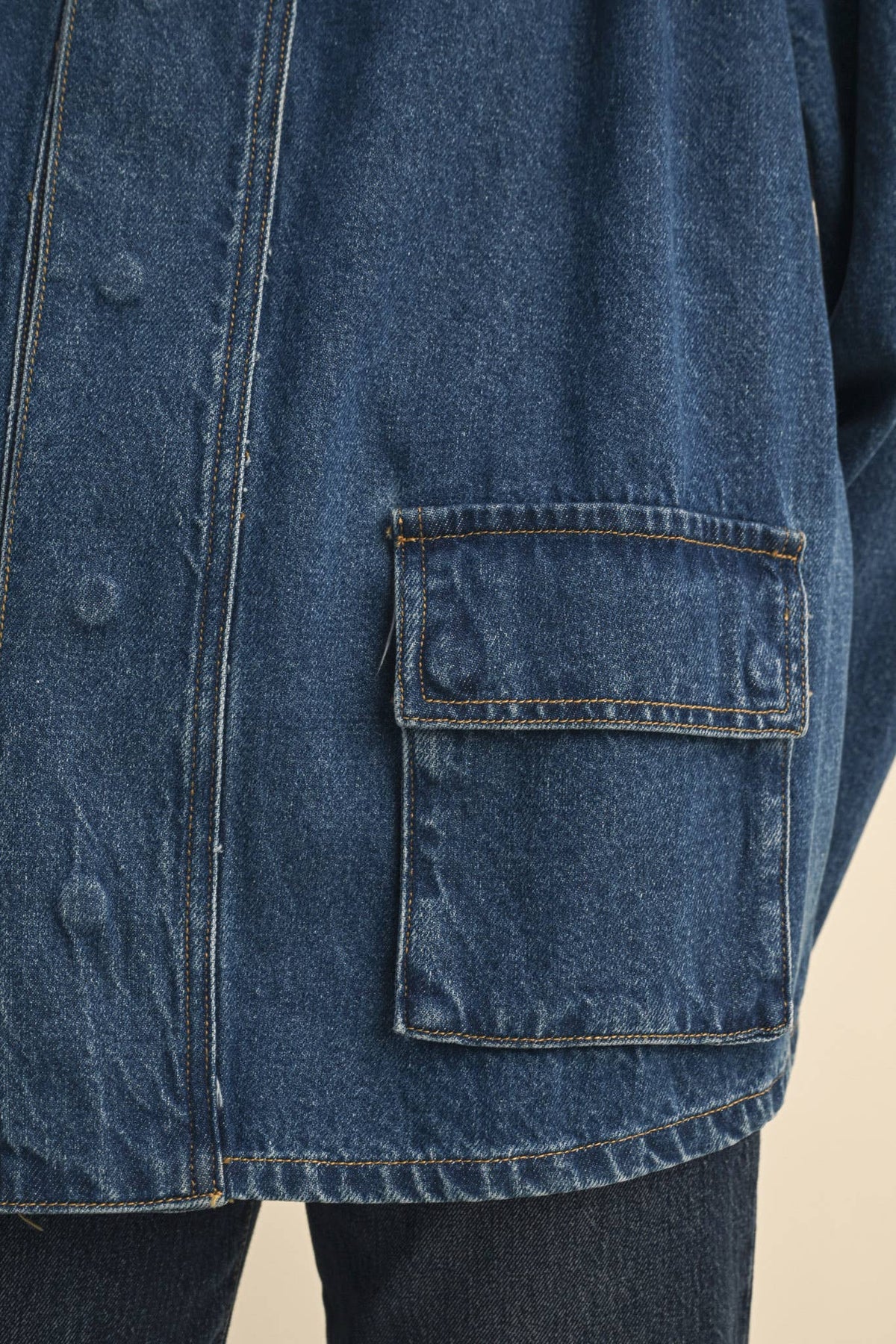 &MERCI - DENIM STAND COLLAR UTILITY JACKET MJK5157: DARK VINTAGE BLUE / M