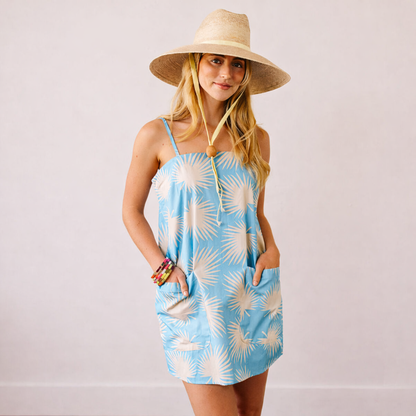Sunshine Tienda - Blue Palm Geo Grotto Dress: S