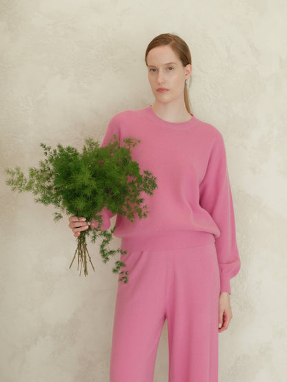 Lèmme - Ribbed crewneck sweater in cashmere blend with balloon sleeves: Ceruleo / S