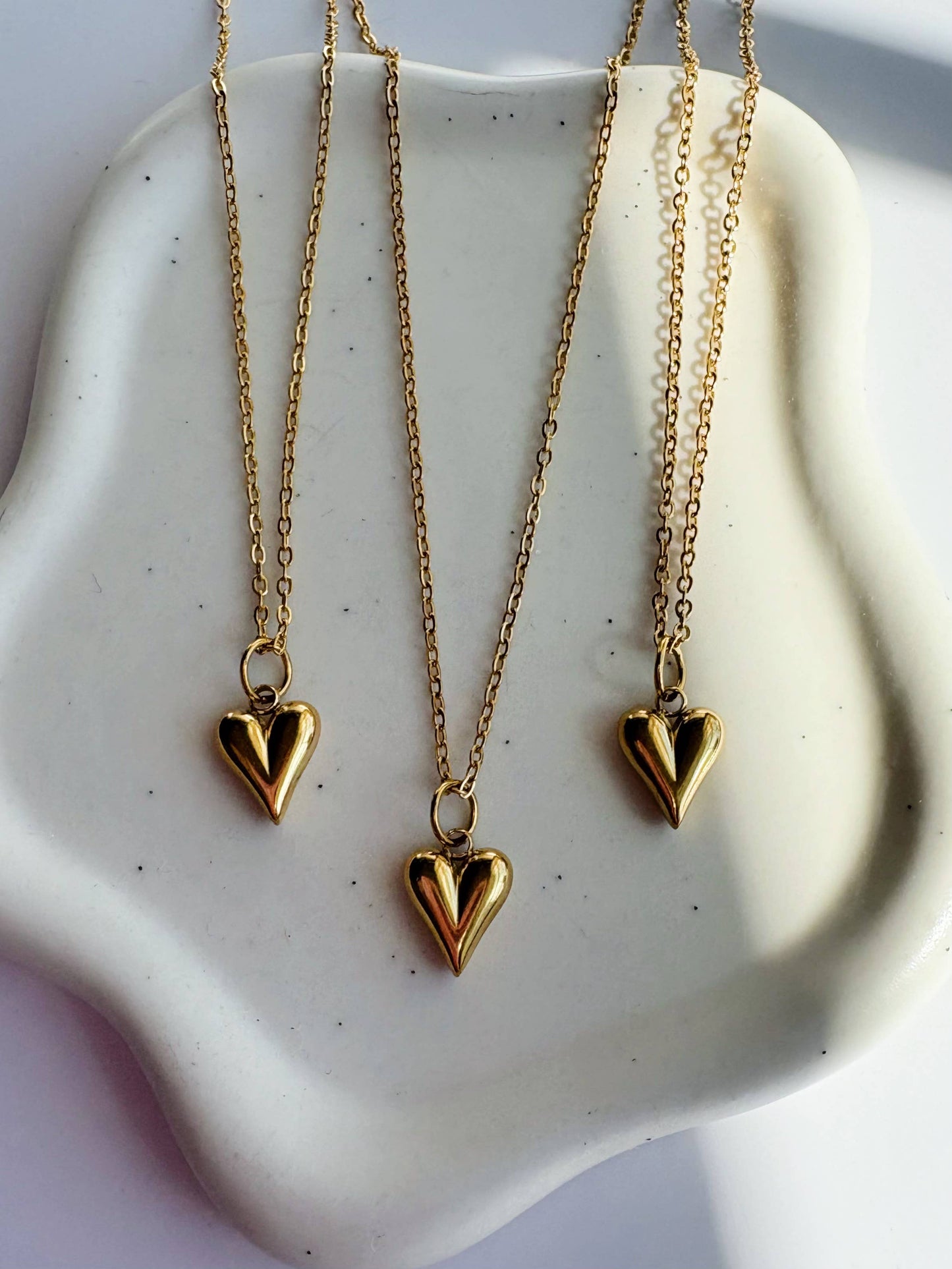 GeoMetricGem - Puffy Heart Necklace ~  Gold Plated Stainless Steel