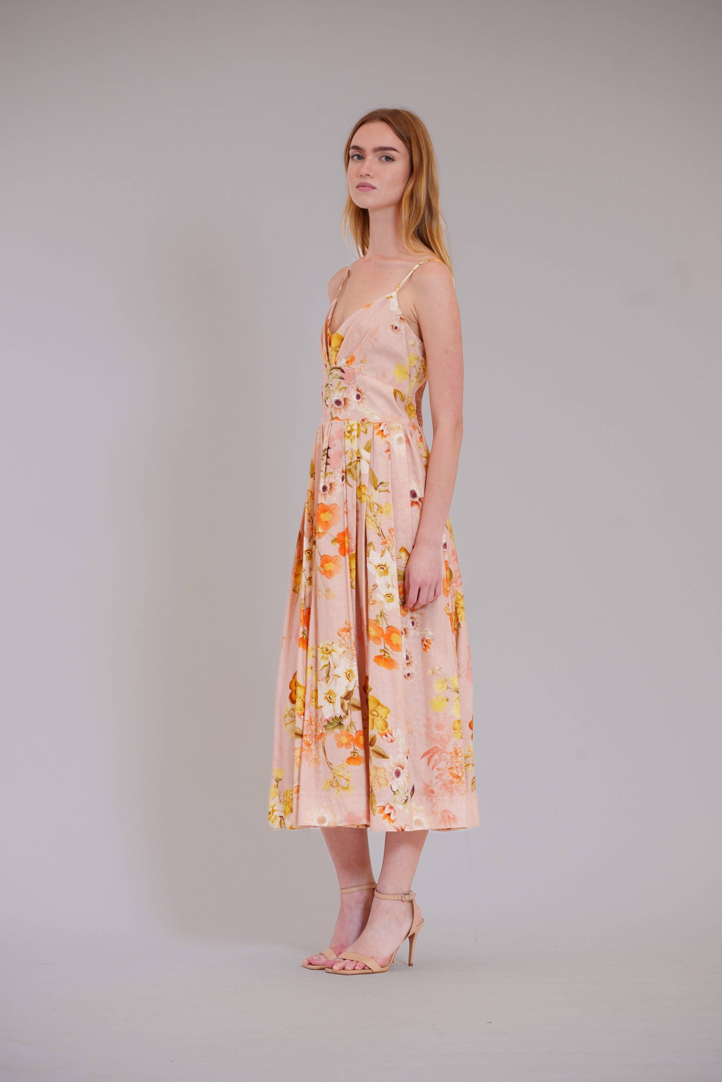 Julia Jordan - SLVLESS SWEETHEART EMPIRE PRINTED MIDI DRESS: BLUSH MULTI / 4