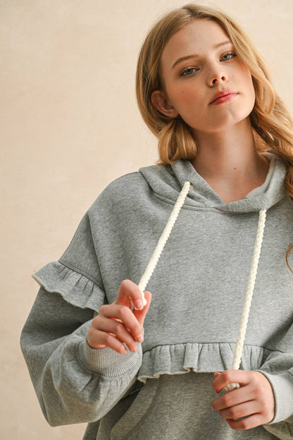 MIOU MUSE - T5474   RUFFLE DETAIL SWEAT SHIRTS: HEATHER GREY / S