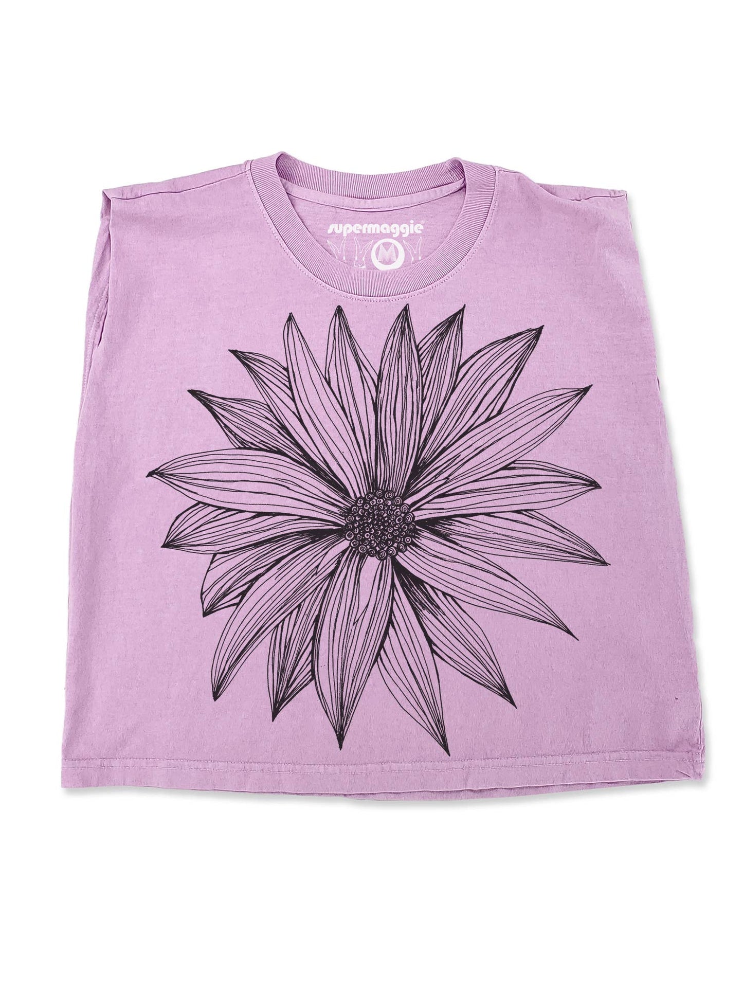Supermaggie @ Faire - Big Flower Maisie Heavyweight Muscle Tee: Off Black / Sm