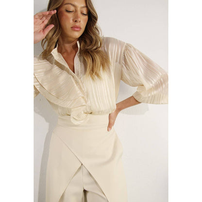 Mulla - Ruffle Blouse - Regular Fit: VANILLA / M