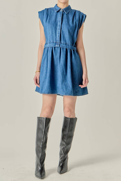 English Factory - Denim Shirt Mini Dress: DENIM / XS