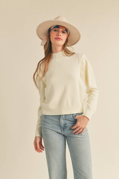 &MERCI - MOCK NECK SHOULDER DETAIL SWEATER MSW10296: IVORY / L