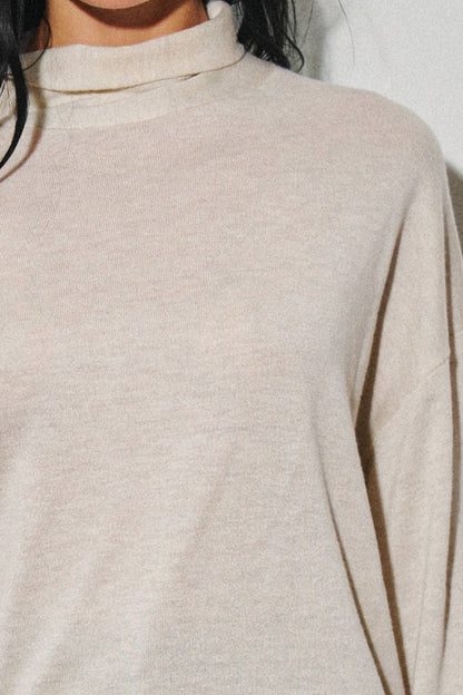 BEIGE BOTANY - M0009T LADIES KNIT PULLOVER SWEATER W/ SCARF: Oat / SM