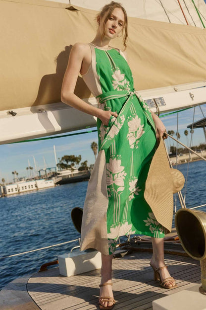 Current Air - Floral Print Halter Neck Midi Dress: JADE GREEN MLT / S