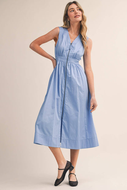 &MERCI - ZIPPER FRONT SLEEVELESS MIDI DRESS MDR4848: CITRON / M