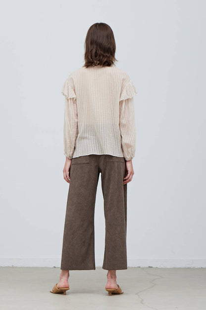 Grade & Gather - 41159 - COTTON TEXTURE RUFFLED BLOUSE: SPRUCE / MEDIUM