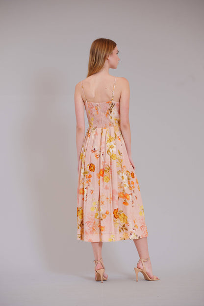 Julia Jordan - SLVLESS SWEETHEART EMPIRE PRINTED MIDI DRESS: BLUSH MULTI / 4
