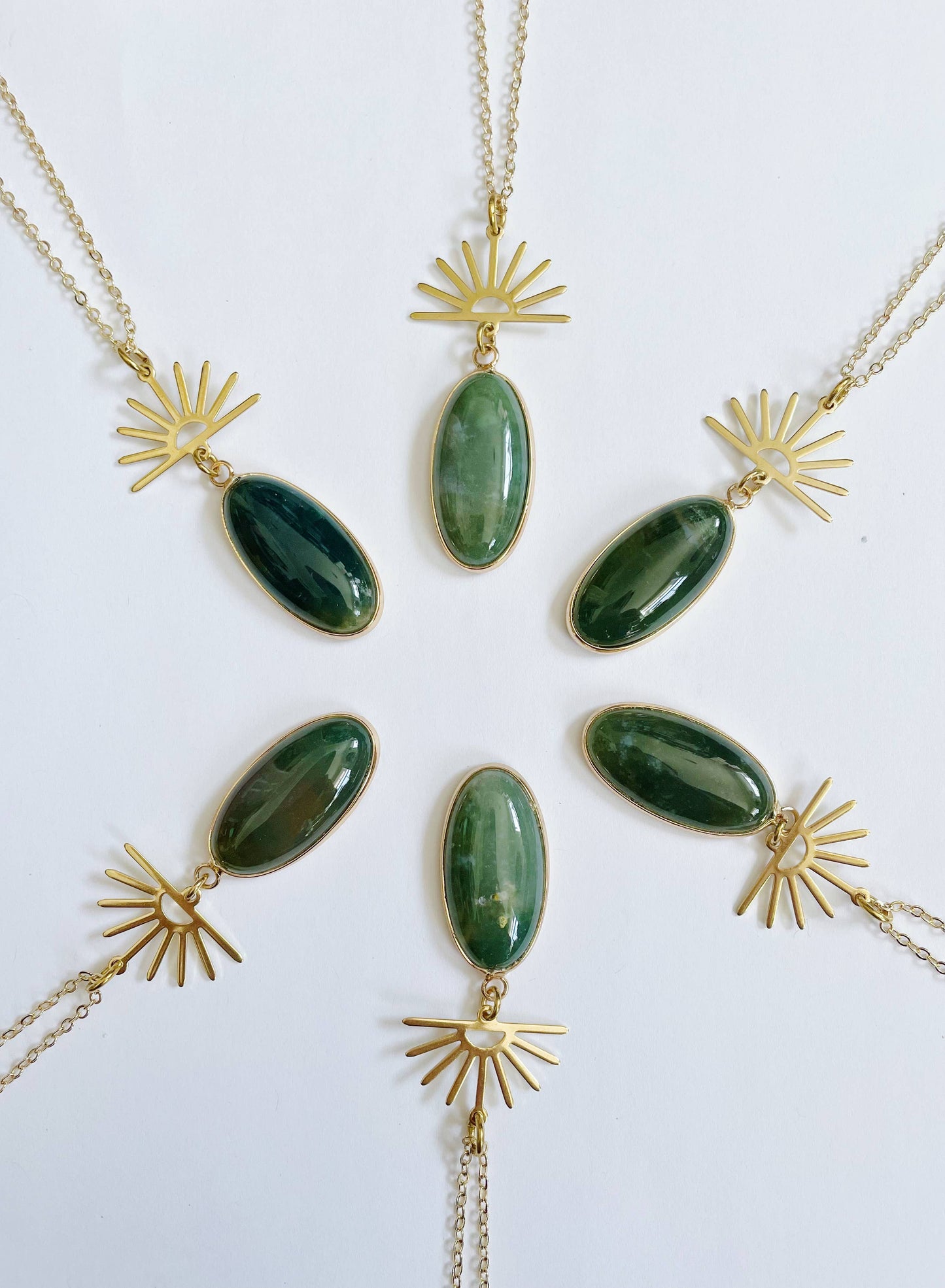 GeoMetricGem - Harlow Necklace ~ Gold Plated Chain & Green Indian Agate