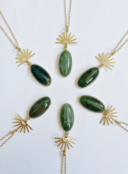 GeoMetricGem - Harlow Necklace ~ Gold Plated Chain & Green Indian Agate