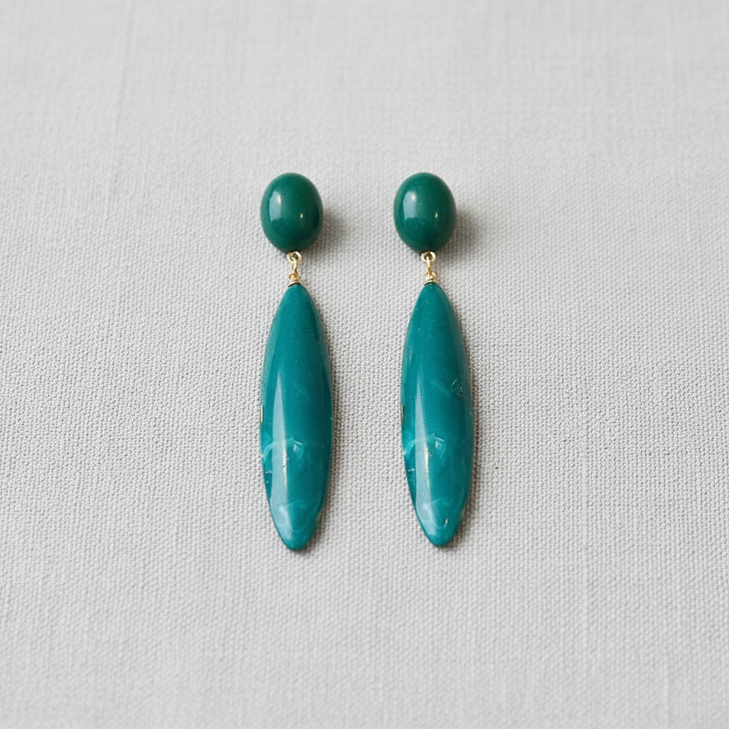 paperln - Emerald Teardrop Long Earrings