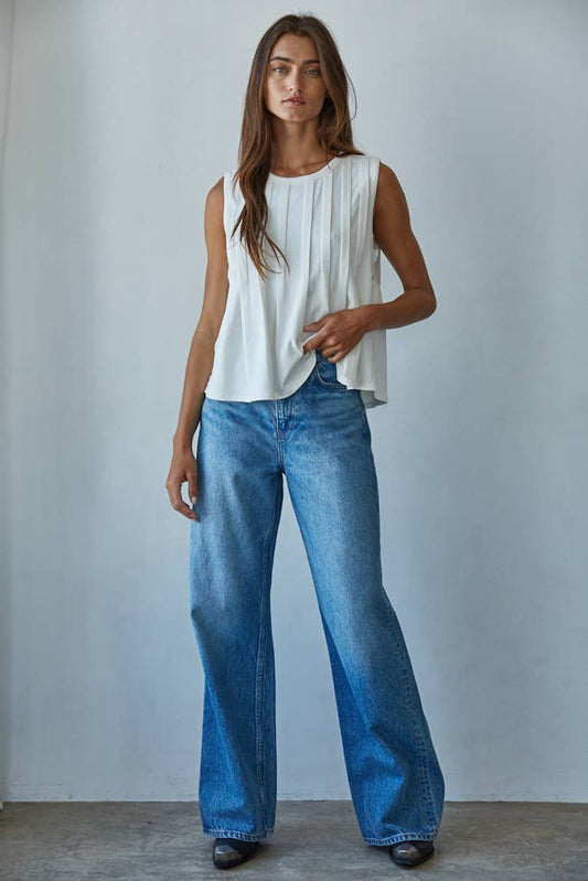 By Together - L9117 | Knit Rayon Spandex Jersey Round Neck Sleeveless Top: Cream / S