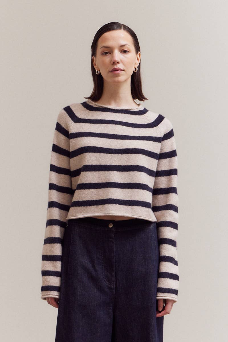 Grade & Gather - 42048 - STRIPED MOCK NECK KNITWEAR: TAPENADE / Contemporary / SMALL