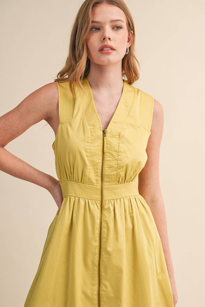 &MERCI - ZIPPER FRONT SLEEVELESS MIDI DRESS MDR4848: CITRON / S