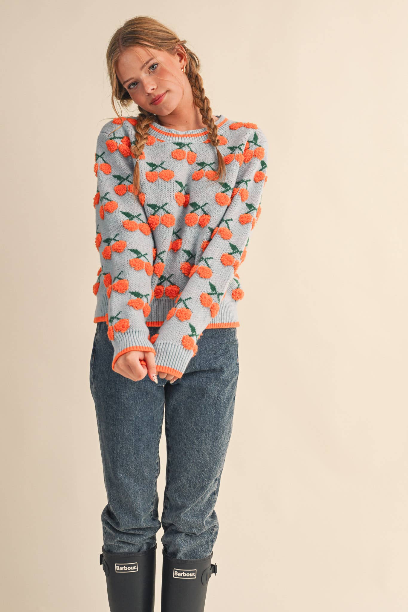 &MERCI - FUZZY CHERRY SWEATER MSW11122: Taupe Red Multi / S