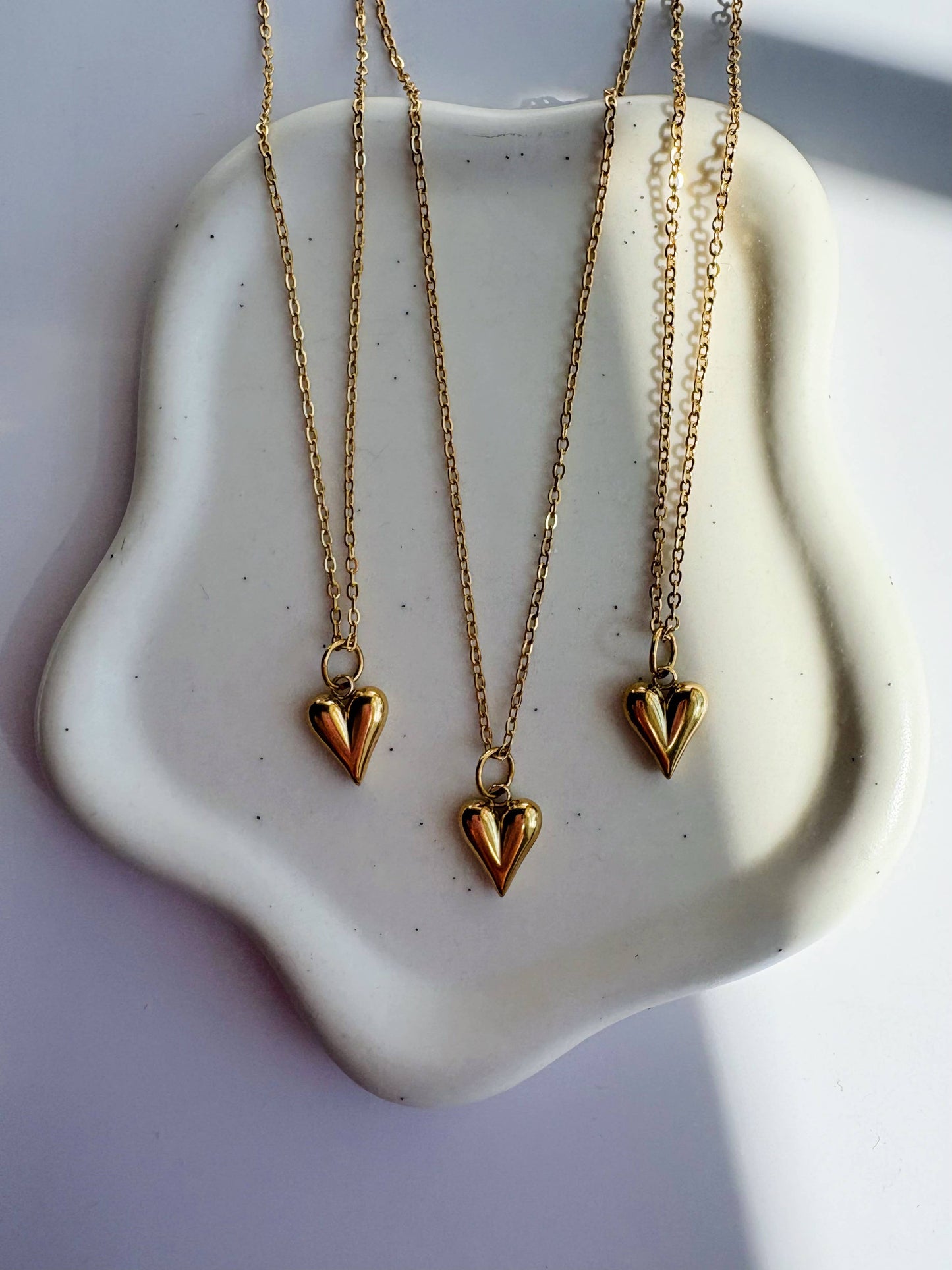 GeoMetricGem - Puffy Heart Necklace ~  Gold Plated Stainless Steel