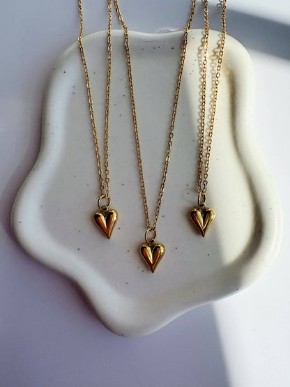 GeoMetricGem - Puffy Heart Necklace ~  Gold Plated Stainless Steel