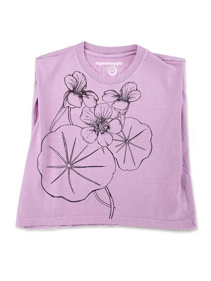 Supermaggie @ Faire - Nasturtiums Maisie Heavyweight Muscle Tee: Off White / Lg