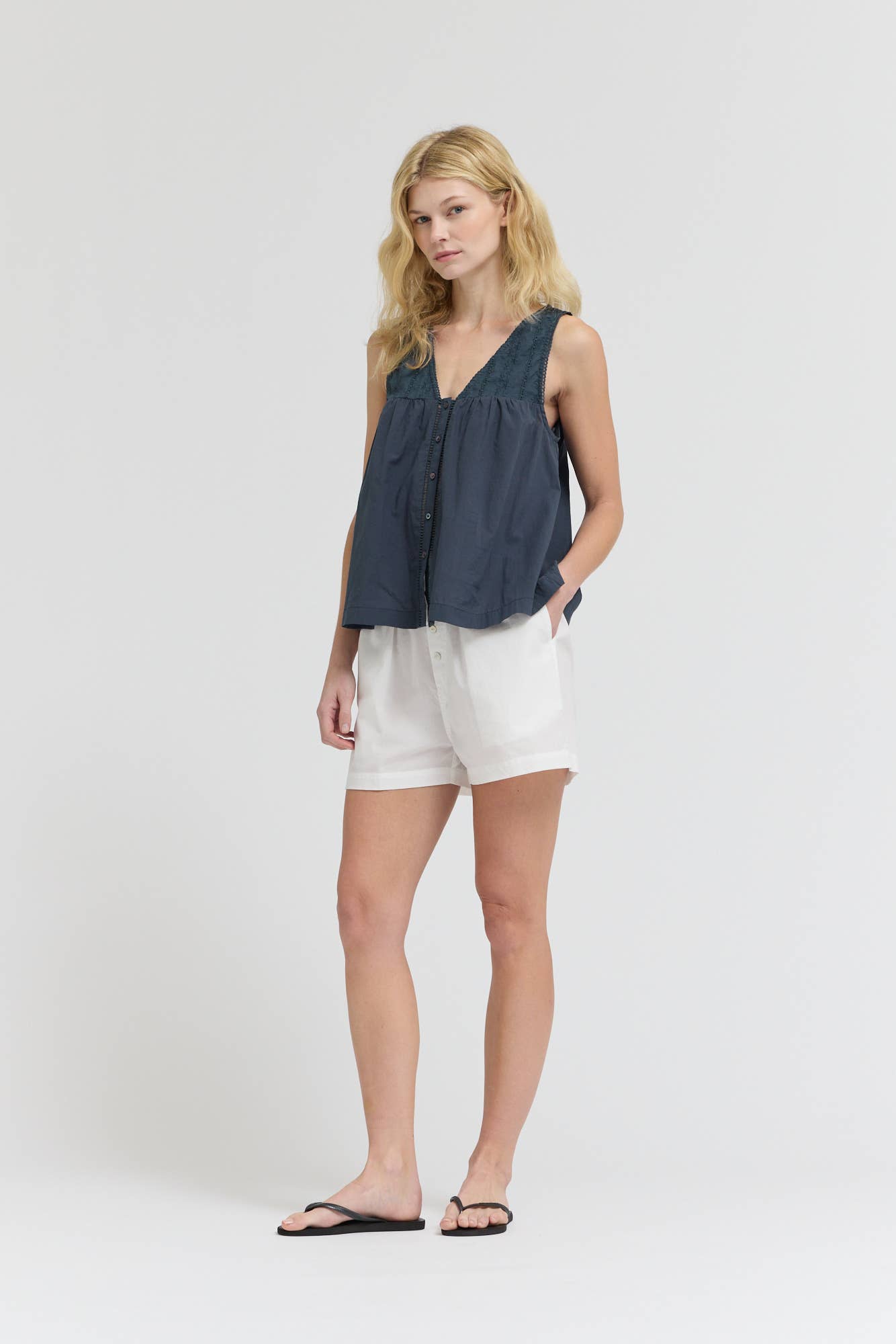Grade & Gather - 42218 - V-NECK EYELET TANK: ATLANTIC / Contemporary / SMALL