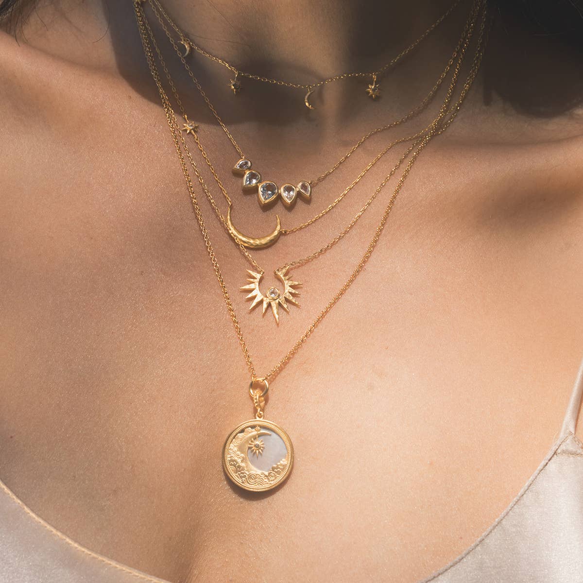 Satya Jewelry - Ethereal Guide Moonstone Moon and Star Necklace 16"