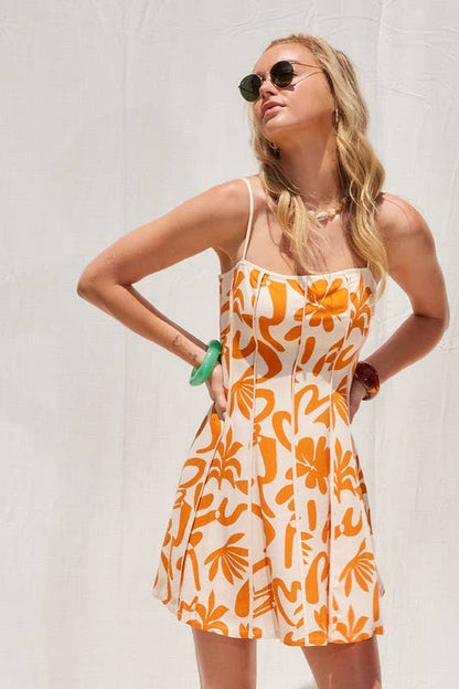 ILLA ILLA - Printed Contrast Binding Dress: Tangerine / S
