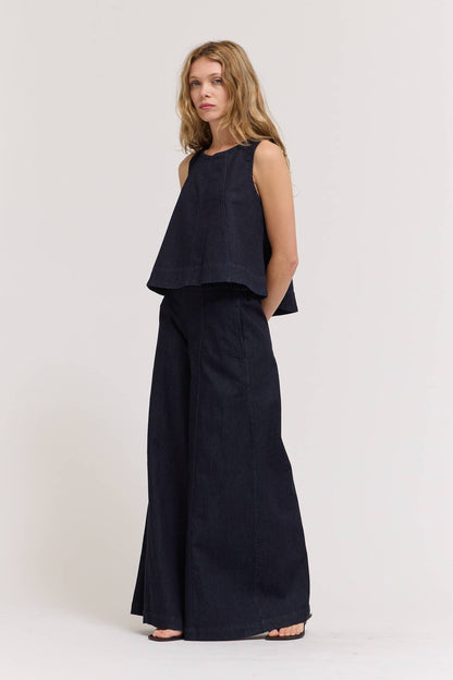 Grade & Gather - 42175BD - DENIM FLARE TANK: DEEP INDIGO / Contemporary / LARGE
