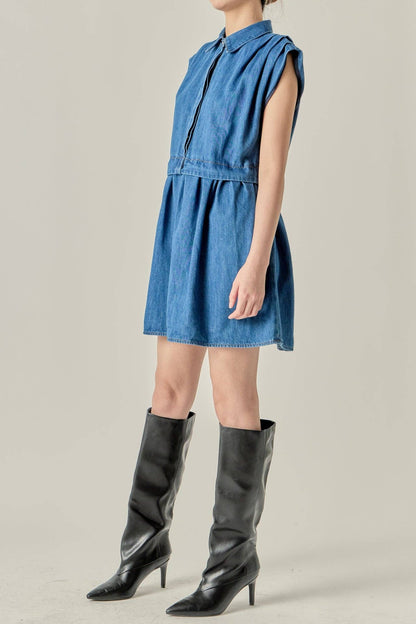 English Factory - Denim Shirt Mini Dress: DENIM / XS