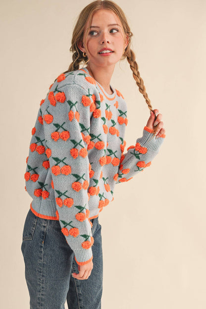 &MERCI - FUZZY CHERRY SWEATER MSW11122: Taupe Red Multi / M