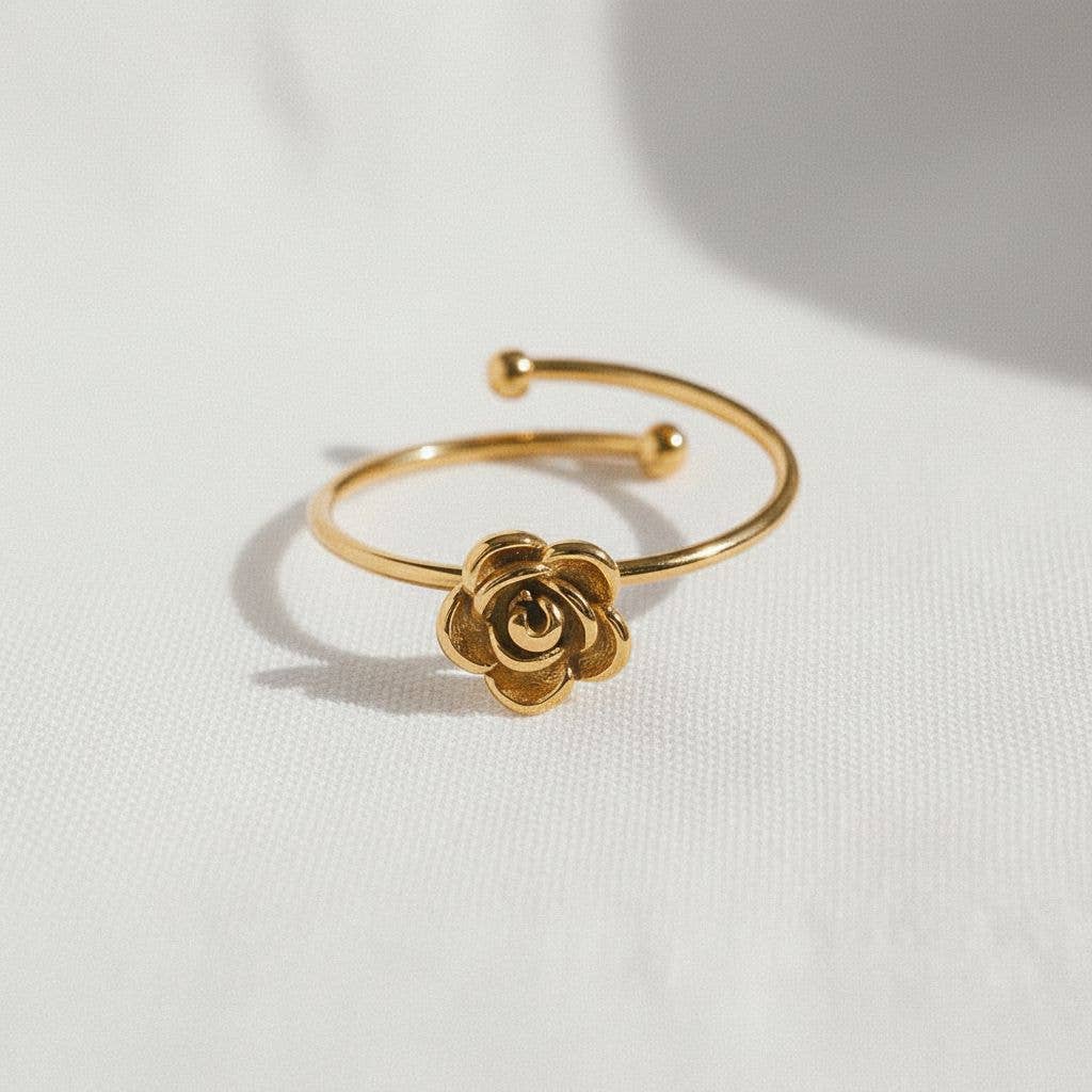 paperln - Floral Design Open Ring in Stainless Steel