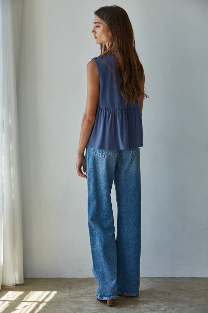 By Together - L9117 | Knit Rayon Spandex Jersey Round Neck Sleeveless Top: Cream / S