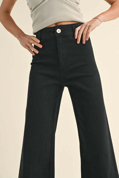 MIOU MUSE - MMP623   STRAIGHT WIDE LEG DENIM PANTS: FADE BLACK / S