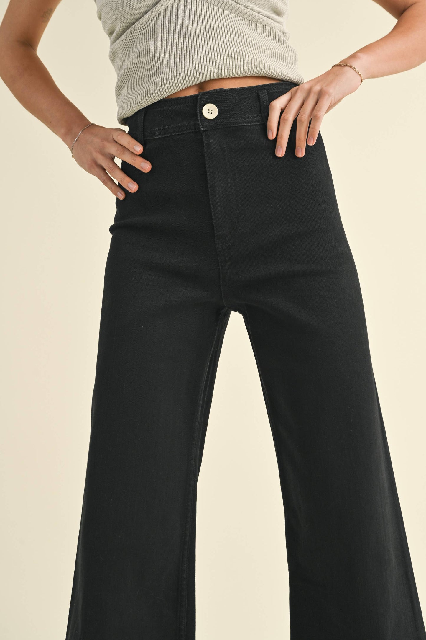 MIOU MUSE - MMP623   STRAIGHT WIDE LEG DENIM PANTS: FADE BLACK / M