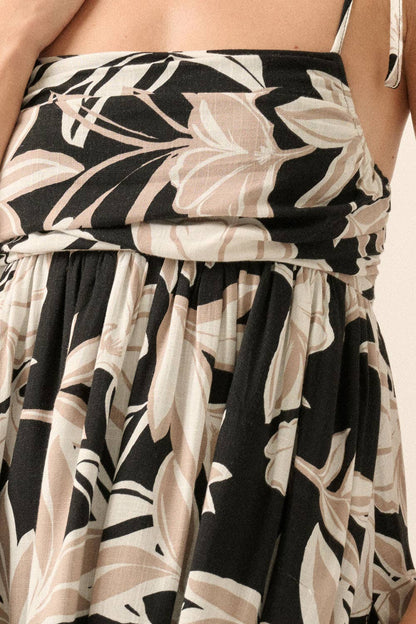 Promesa USA - Tropical Floral-Print Babydoll Bubble Mini Dress: BLACK / S