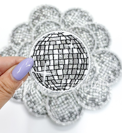 ABLNco - 2” Silver glitter disco ball embroidery patch iron on