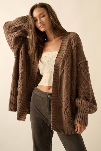 Promesa USA - Cable-Knit Oversize Balloon-Sleeve Cardigan: Cream / M