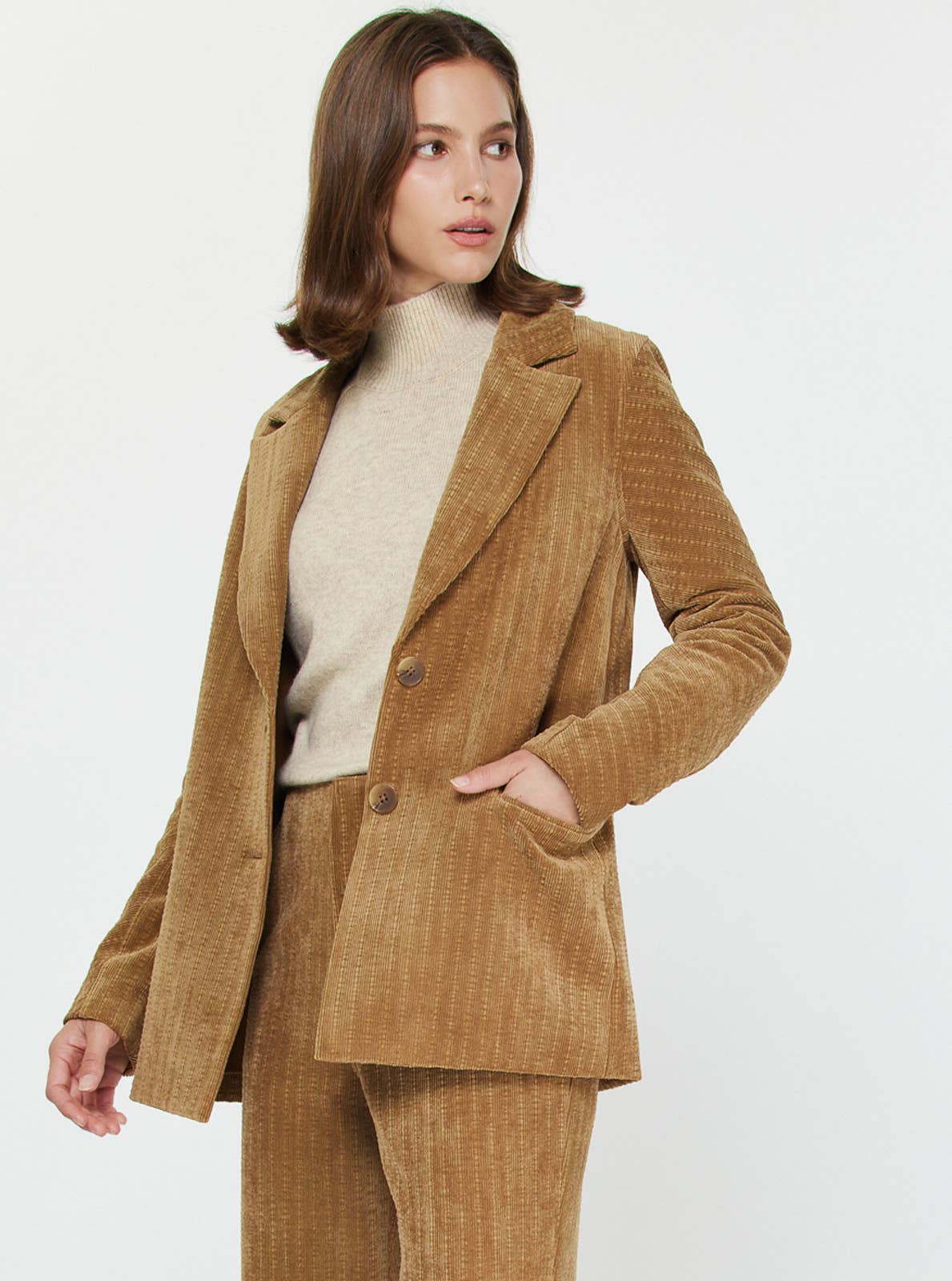 Current Air - CORDUROY SINGLE BREASTED JACKET: Camel / XS