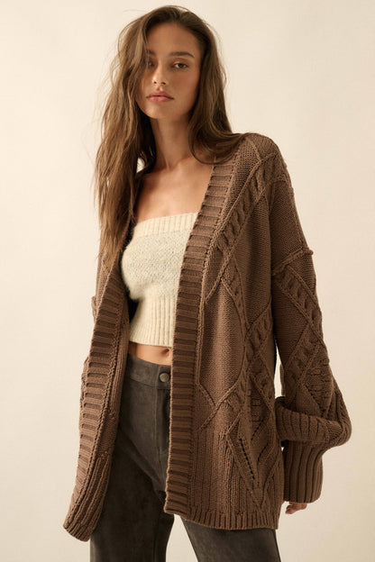 Promesa USA - Cable-Knit Oversize Balloon-Sleeve Cardigan: Cream / L