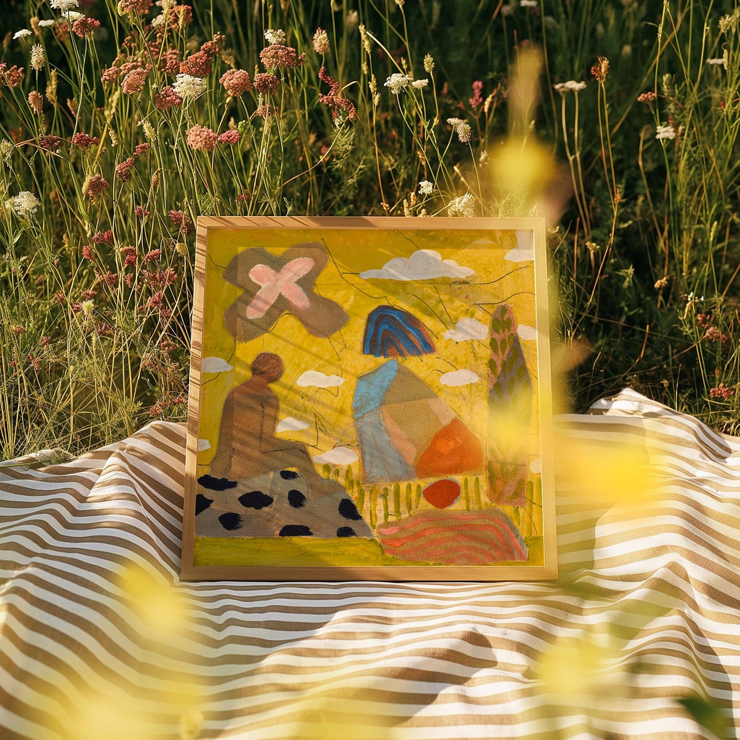 El Baker Art - Vibrant Yellow Abstract Figure Art Print: Unframed, Giclee Paper Print Only / 14×14