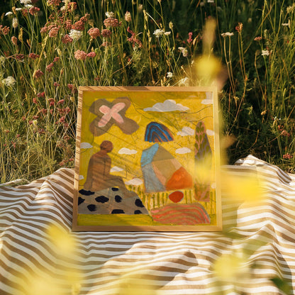 El Baker Art - Vibrant Yellow Abstract Figure Art Print: Unframed, Giclee Paper Print Only / 14×14