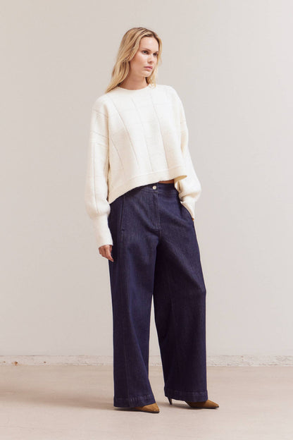 Grade & Gather - 41984 - TEXTURE GRID KNIT: MIDNIGHT / Contemporary / LARGE