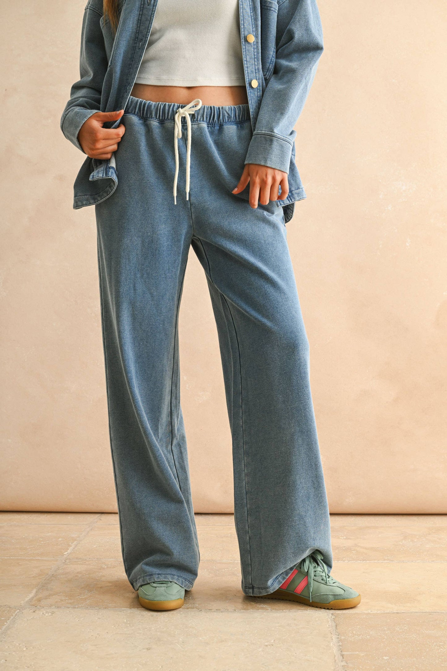 MIOU MUSE - P5656ST   WASHED KNITTED PANTS: DENIM BLUE / S