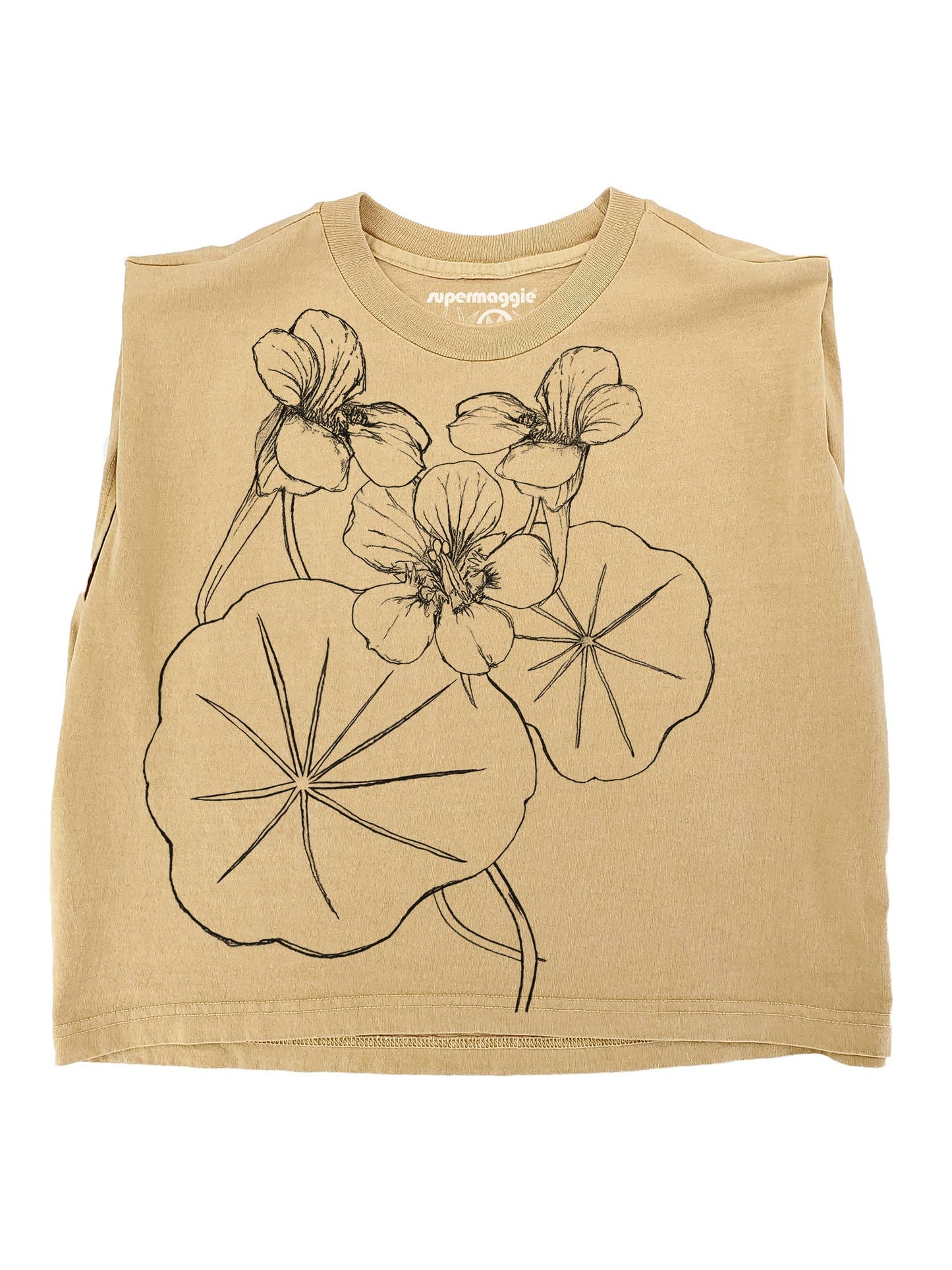 Supermaggie @ Faire - Nasturtiums Maisie Heavyweight Muscle Tee: Off White / Md