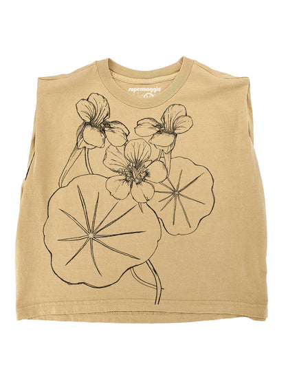 Supermaggie @ Faire - Nasturtiums Maisie Heavyweight Muscle Tee: Off White / Md