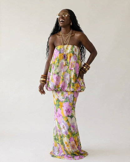 Boho Brown - Worthy Floral Print Maxi Dress: Floral / S