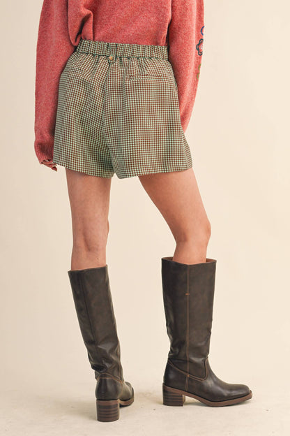 &MERCI - HOUNDSTOOTH PLEATED SHORTS MP4333: Hunter Green Houndst / M