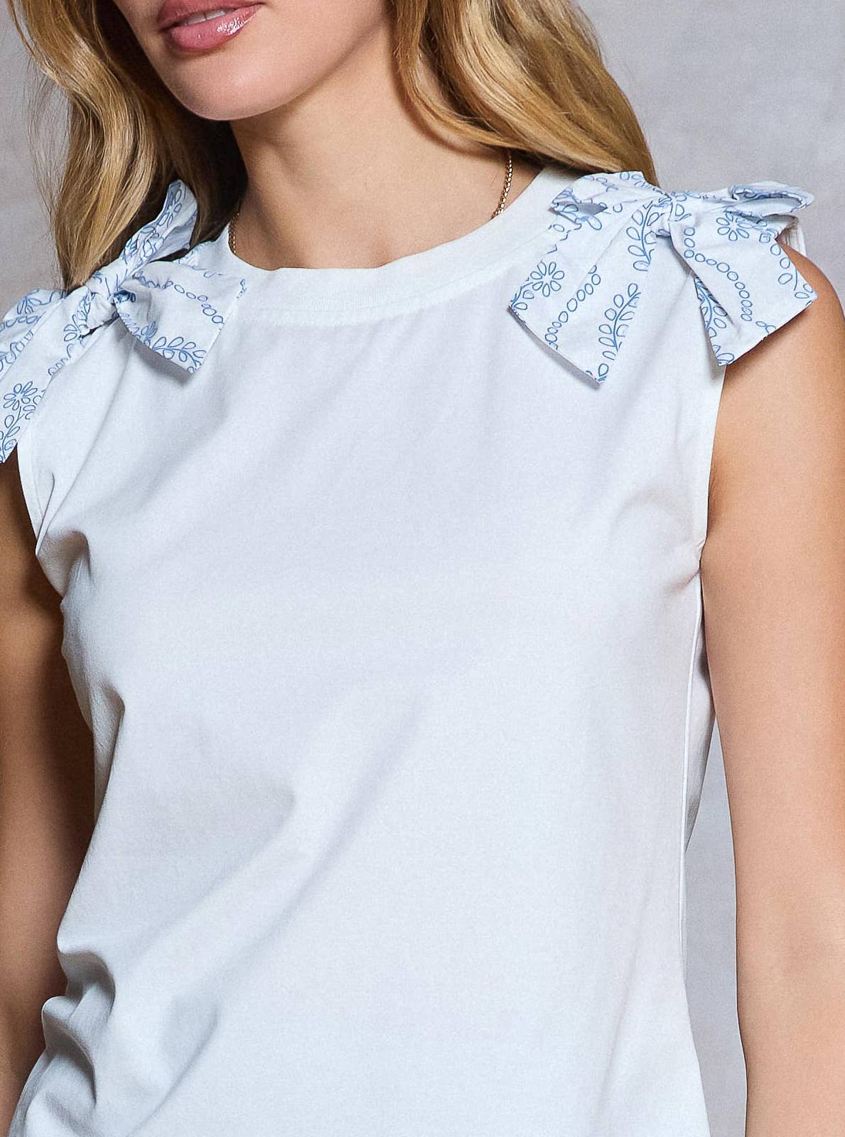 Current Air - Bow Shoulder Sleeveless Top: Heather Grey / L